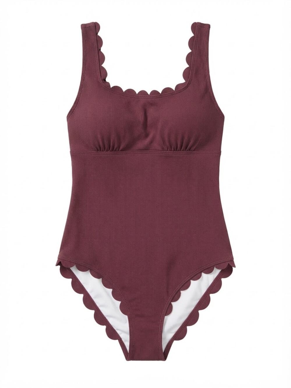 Charmo Ribbed Scalloped 1 Piece Swimsuits Womens One Piece Bathing Suit S